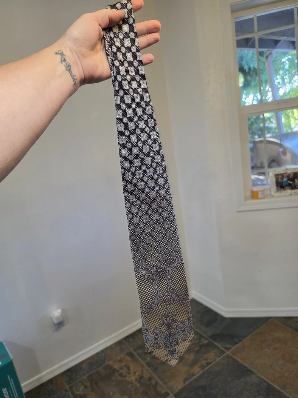 Vintage Gianni Versace Silk Tie - Baroque Geometric Micro Pattern